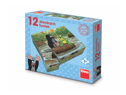 Kocky kubus Krtko a zvieratká drevo 12ks v krabičke 22x18x4cm