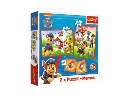 Puzzle 2v1 + pexeso Psí tím Tlapková patrola / Paw Patrol 27,5 x20,5cm v krabici 28x28x6cm