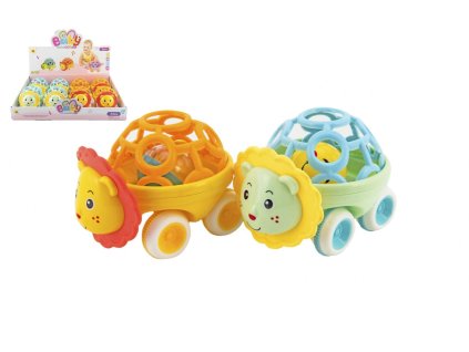 Hrkálka autíčko zvieratko plast 14cm 2 farby na voľný chod 3m+