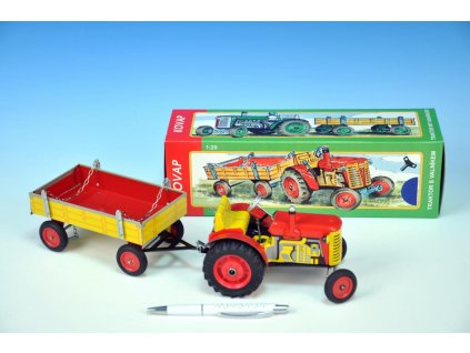 Traktor Zetor s prívesom červený na kľúčik kov 28cm Kovap v krabičke