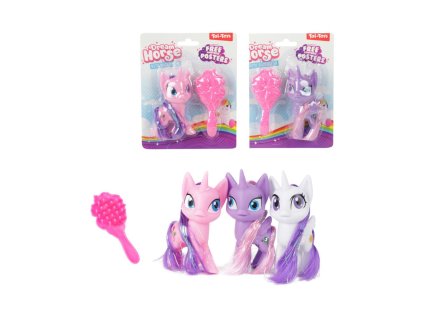 Jednorožec mini česací s hrebeňom plast 10cm 3 farby na karte 12,5x15cm