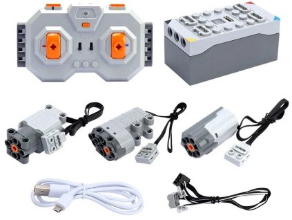 RC systém pre LEGO, CaDA a Mechanical Masters, AKUpack, 2x motor, servo, LED, ovládač