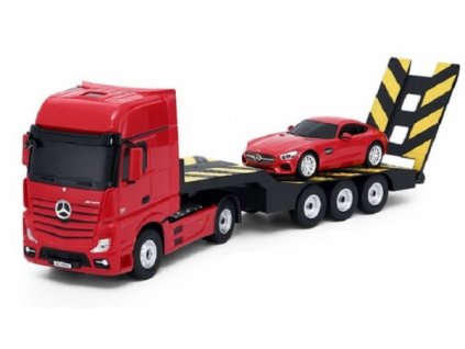 Rc kamión 2v1 Mercedes-Benz Actros + AMG GT3 1:24 - červený