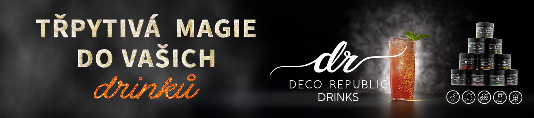 nápoj, třpytky, alergeny