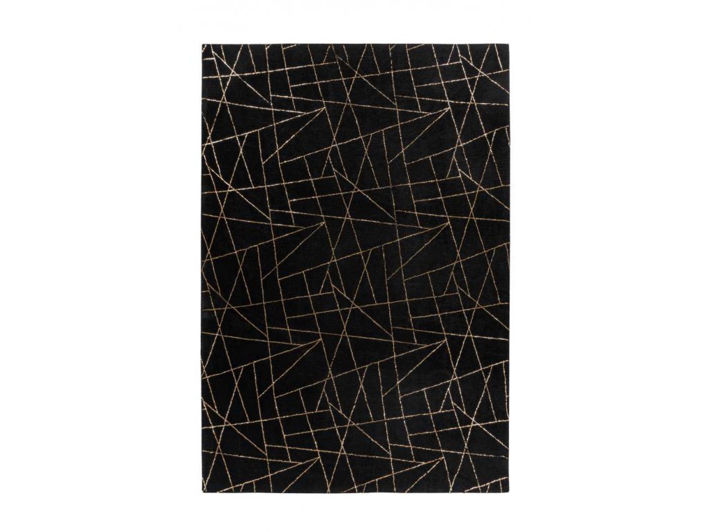 Kusový koberec Bijou 125 Černá / Zlatá  Kusový koberec, měkký koberec s dlouhým vlasem, lesklý potisk, okouzlující design