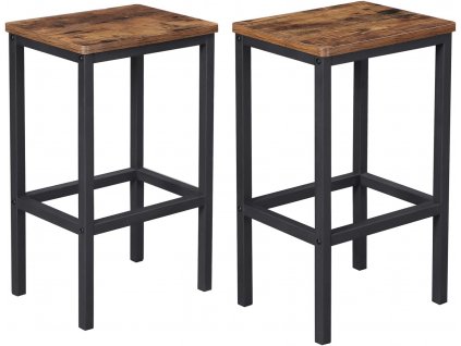 Barová židle Beatrice Set 2 ks, Rustikální Hnědá, Černá  Barové židle, sada 2 ks, kuchyňské židle, do kuchyně, obývacího pokoje, jídelny, 40 x 30 x 65 cm, vintage, černá.