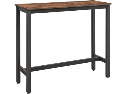 Barový stůl Christina, Rustikální Hnědá, Černá  Barový psací stůl, úzký, stabilní kovový stojan, 120 x 40 x 100 cm, průmyslový design, černá.