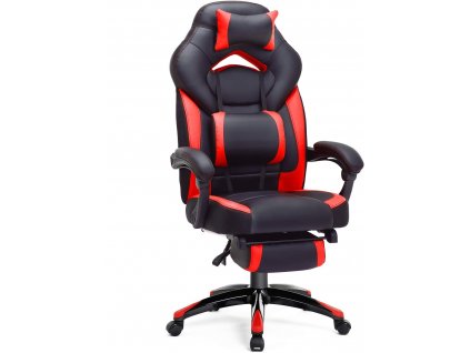 Herní židle Luisa, Černá Červená  Herní židle, kancelářská židle s opěrkou nohou, židle k psacímu stolu, ergonomický design, nastavitelná opěrka hlavy, opěrka hlavy, nosnost až 150 kg.