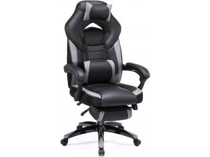 Herní židle Luisa, Černá Šedá  Herní židle, kancelářská židle s opěrkou nohou, židle k psacímu stolu, ergonomický design, nastavitelná opěrka hlavy, nosnost až 150 kg, černá, šedá.