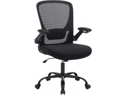 Kancelářská židle Kerri, Černá  Kancelářská židle ergonomická, židle k psacímu stolu, sklopná loketní opěrka, otočení o 360°, nastavitelná bederní opěrka, šetří místo, černá.