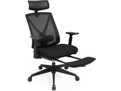 Kancelářská židle Kesha, Černá  Kancelářská židle s opěrkou na nohy, nastavitelná opěrka hlavy a loketní opěrka, nastavení výšky, kolébková funkce, nosnost až 150 kg, černá.