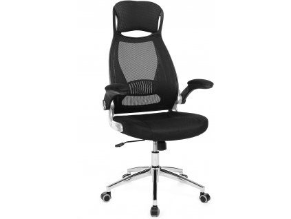 Kancelářská židle Keziah, Černá  Kancelářská otočná židle s opěrkou hlavy, sklopné loketní opěrky, funkce kolébky, černá.