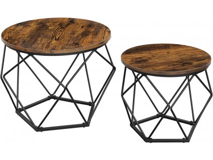 Odkládací stolek Ida Set 2 ks, Rustikální Hnědá  Sada 2ks odkládacích stolků, geometrický stolek do obývacího pokoje s funkcí koše, dekorativní, robustní, ocelový rám, pro obývací pokoj, ložnici