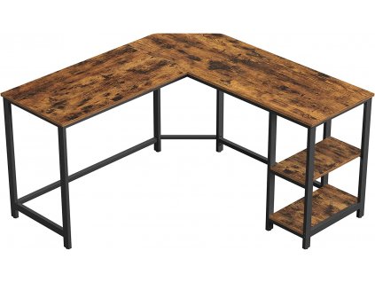 Počítačový stůl Fina, Rustikální Hnědá  Psací stůl rohový ve tvaru L, se 2 přihrádkami, prostorově úsporný, jednoduchá montáž, průmyslový design, rustikálně hnědá.