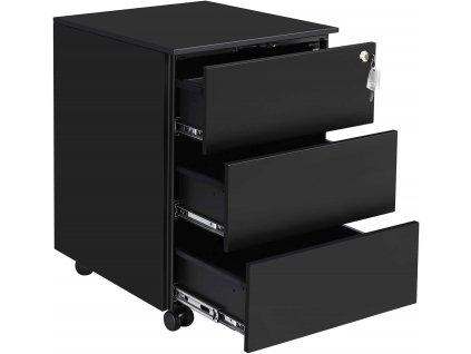 Kancelářský kontejner Jian, černá  Kovový kancelářský kontejner, stůl na tiskárnu, uzamykatelná, 3 zásuvky, spodní skříňka, předmontovaná, kancelář, domácí kancelář, 45 x 39 x 55 cm.