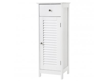 Koupelnová skříňka Jojo, bílá  Koupelnová skříňka, úzká, úložná skříňka se zásuvkou, lamelové dveře, do koupelny, obývacího pokoje, ložnice, 30 × 32 × 87 cm, bílá.