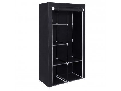 Látková skříň XL Ron, černá  XL látková šatní skříň, 7 možností sestavení,stabilní, se 2 tyčemi na šaty, černá.