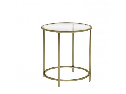 Odkládací stolek Emil, zlatá  Odkládací stolek kulatý, skleněný stůl se zlatým kovovým rámem, malý konferenční stolek, noční stolek, konferenční stolek, robustní tvrzené sklo