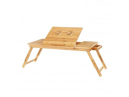 Odkládací stolek na laptop Azhar, přírodní  Stůl na notebook, stůl na laptop, bambus, 72 × 35 × 29 cm, výškově nastavitelný skládací stolek do postele, stůl na notebook a na čtení.