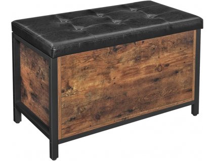 Polstrovaná lavice Sora, vintage černá  Sedací lavice s úložným prostorem, polstrovaná truhla, 80 × 40 × 50 cm, truhla za postel, do ložnice, obývacího pokoje, jednoduchá montáž