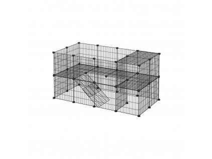 Drátěná ohrádka Alannah, Černá  2 patrová kovová ohrádka pro domácí mazlíčky, 36 mřížových panelů, přizpůsobitelný kryt klece pro malá zvířata, morčata, výběhy pro křečky, králíky, v