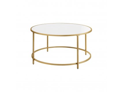 Konferenční stolek Lowen, Bílá / Zlatá  Kulatý konferenční stolek, Ø 84 cm, stolek do obývacího pokoje s ocelovým rámem, servírovací stolek, bílo-zlatý.