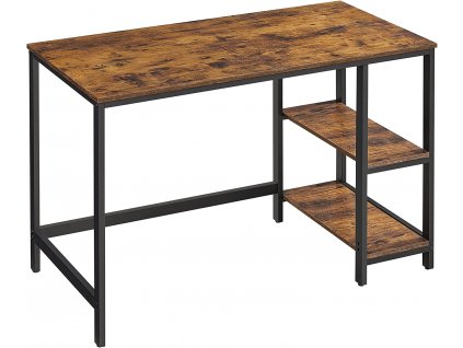 Počítačový stůl Luhn, Rustikální hnědá / Černá  Vintage psací stůl, počítačový a kancelářský stůl, se 2 přihrádky, rustikální hnědá.