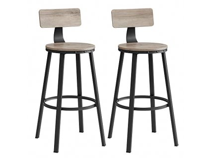 Barová židle Beata, Set 2 ks, Šedá, Černá  Barové stoličky, kuchyňské stoličky, sada 2 barových stoliček s vysokým opěradlem, ocelový rám 73 cm, šedá a černá
