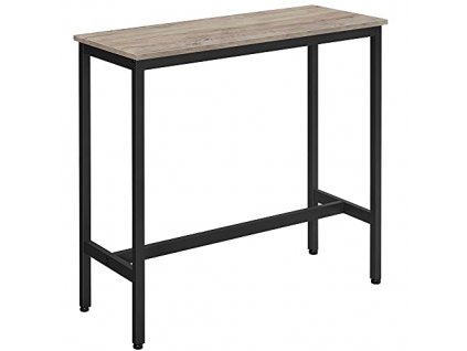 Barový stůl Bento, Šedá, Černá  Barový stůl, kuchyňský stůl, jídelní vysoký stůl, pevný ocelový rám, 40 x 100 x 90 cm, snadná montáž, průmyslový design, šedá a černá.