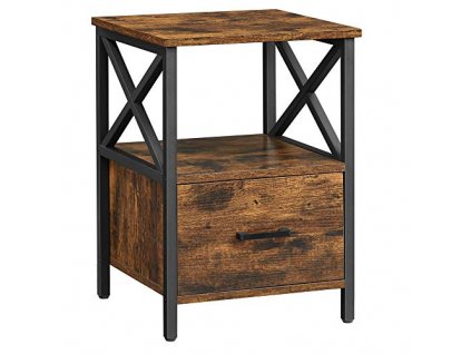 Noční stolek Alvie, Rustikální Hnědá, Černá  Noční stolek, odkládací stolek, s otevřenou policí a zásuvkou, 40 x 40 x 55 cm, rustikální hnědá a černá.