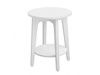 Odkládací stolek Olva, Bílá  Odkládací stolek, malý kulatý stolek do obývacího pokoje, noční stolek do malých prostor se spodní policí, moderní styl, bílá.