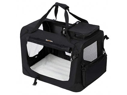Přepravní taška pro psy Jurika, Černá  Taška na psy, do auta, přepravní box pro psy, skládací box pro kočky, Oxford Fabric, XXL, 91 x 63 x 63 cm, černá