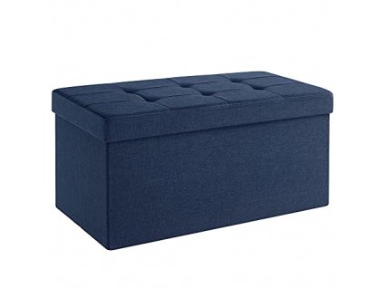 Sedací lavice Omono s úložným prostorem, Modrá  Lavice, skládací stolička, podnožka, sedačka, úložný box, nosnost do 300 kg, tmavě modrá.