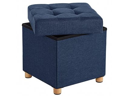 Taburet Thea s úložným prostorem, Modrá  Taburet, sedací stolička, skládací sedací truhla, polstrovaná, s víkem, nohy z masivního dřeva, šetří místo, nosnost až 300 kg, do obývacího pokoje, t