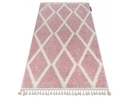 Kusový koberec TROIK A0010, růžová bílá  Kusový koberec TROIK A0010, růžová bílá  - střapce, Maroko Shaggy