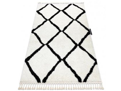 Kusový koberec BERBER CROSS, bílá  Kusový koberec BERBER CROSS, bílá  - střapce, Maroko, Shaggy