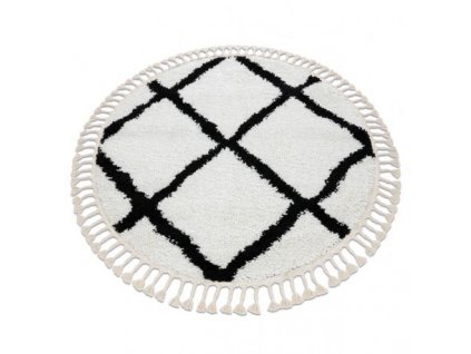 Kusový koberec kulatý BERBER TROIK, bílá  Kusový koberec kulatý BERBER TROIK, bílá  - střapce, Berber, Maroko, Shaggy