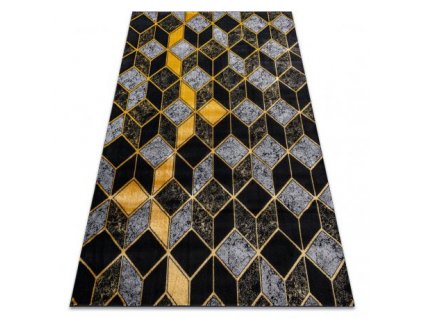 Kusový koberec GLOSS 400B 86, 3D geometrický černý / zlato  Kusový koberec GLOSS 400B 86, 3D geometrický černý / zlato - stylový, glamour, art deco, 3D geometrický černý / zlato