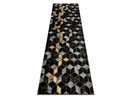 Kusový koberec, Běhoun GLOSS moderni 400B 86, 3D černý / zlato  Kusový koberec, Běhoun GLOSS moderni 400B 86, 3D černý / zlato - stylový, glamour, art deco, 3D geometrický černý / zlato