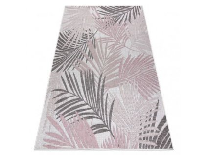 Kusový koberec SISAL SION palmové listy, tropický 2837 ecru / růžový  Kusový koberec SISAL SION palmové listy, tropický 2837 ecru / růžový  - ploché tkaní ecru / růžový