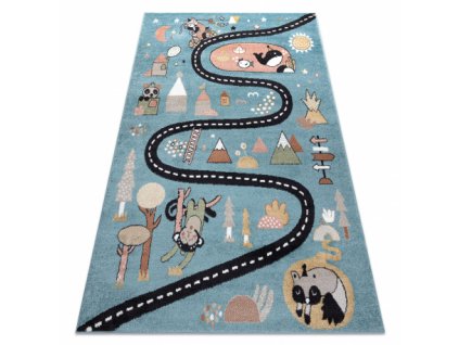 Dětský kusový koberec FUN Route, ulice, zvířata modrá  Dětský kusový koberec FUN Route, ulice, zvířata modrá  -