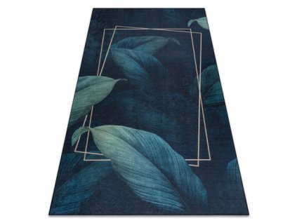Kusový koberec ANDRE pratelný 1170 Listy, geometrický protiskluz, modrý  Kusový koberec ANDRE pratelný 1170 Listy, geometrický protiskluz, modrý -