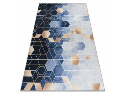 Kusový koberec ANDRE pratelný 1216 Krychle, geometrický protiskluz, modrý  Kusový koberec ANDRE pratelný 1216 Krychle, geometrický protiskluz, modrý -