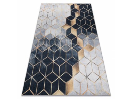 Kusový koberec ANDRE pratelný 1171 Krychle, geometrický protiskluz, černý / zlato  Kusový koberec ANDRE pratelný 1171 Krychle, geometrický protiskluz, černý / zlato -