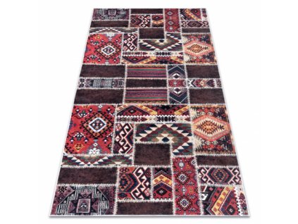 Kusový koberec ANDRE pratelný 2305 orientální patchwork protiskluz, bordó / hnědá  Kusový koberec ANDRE pratelný 2305 orientální patchwork protiskluz, bordó / hnědá -