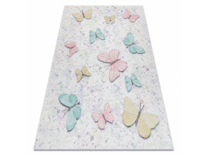 Dětský kusový koberec BAMBINO 1610 pratelný Motýli, protiskluz, krém  Dětský kusový koberec BAMBINO 1610 pratelný Motýli, protiskluz, krém -