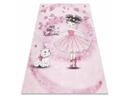 Dětský kusový koberec BAMBINO 2185 pratelný Balerína, kočička, protiskluz, růžový  Dětský kusový koberec BAMBINO 2185 pratelný Balerína, kočička, protiskluz, růžový -