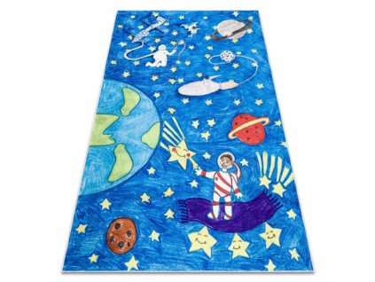Dětský kusový koberec BAMBINO 2265 pratelný Vesmírná raketa, protiskluz, modrý  Dětský kusový koberec BAMBINO 2265 pratelný Vesmírná raketa, protiskluz, modrý -