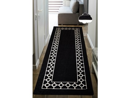 Kusový koberec Bague - Black, Černá, Bílá  Kusový koberec