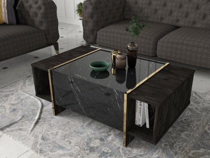 Konferenční stolek Veyron, Černá, Zlatá  Konferenční stolek